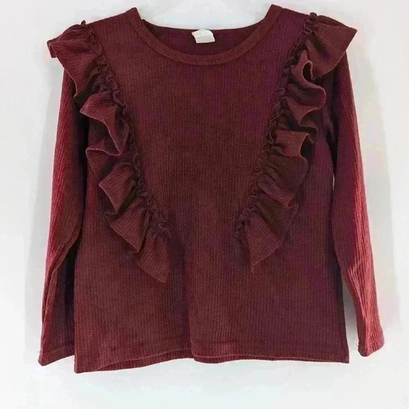 Source Unknown Other - Maroon Wine Red Girls Long Sleeve Ruffle Dressy Top Size 8